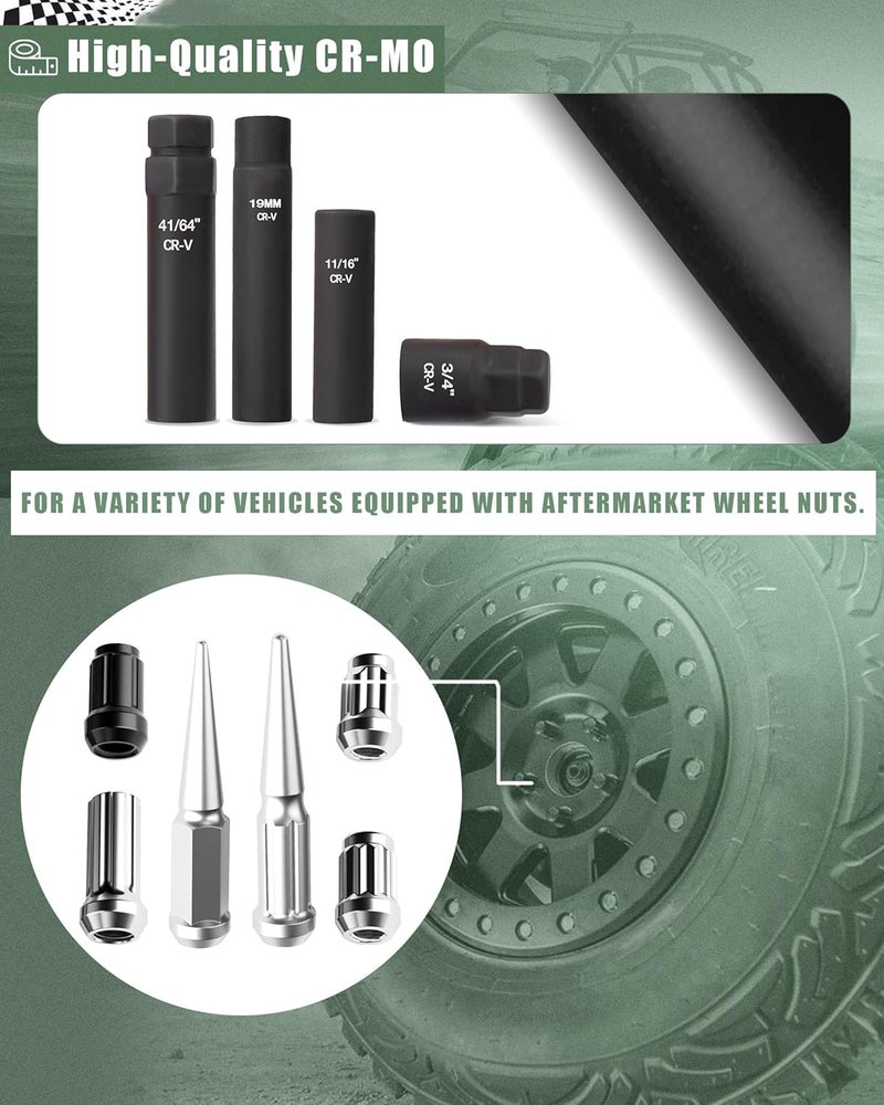 glorider Spline Lug Nut Socket Set 8-Piece for Easy Removal of 5, 6, 7, 12-Spline, Hex and Spike Lug Nuts on Aftermarket Wheels, CR-V Steel - Image 4